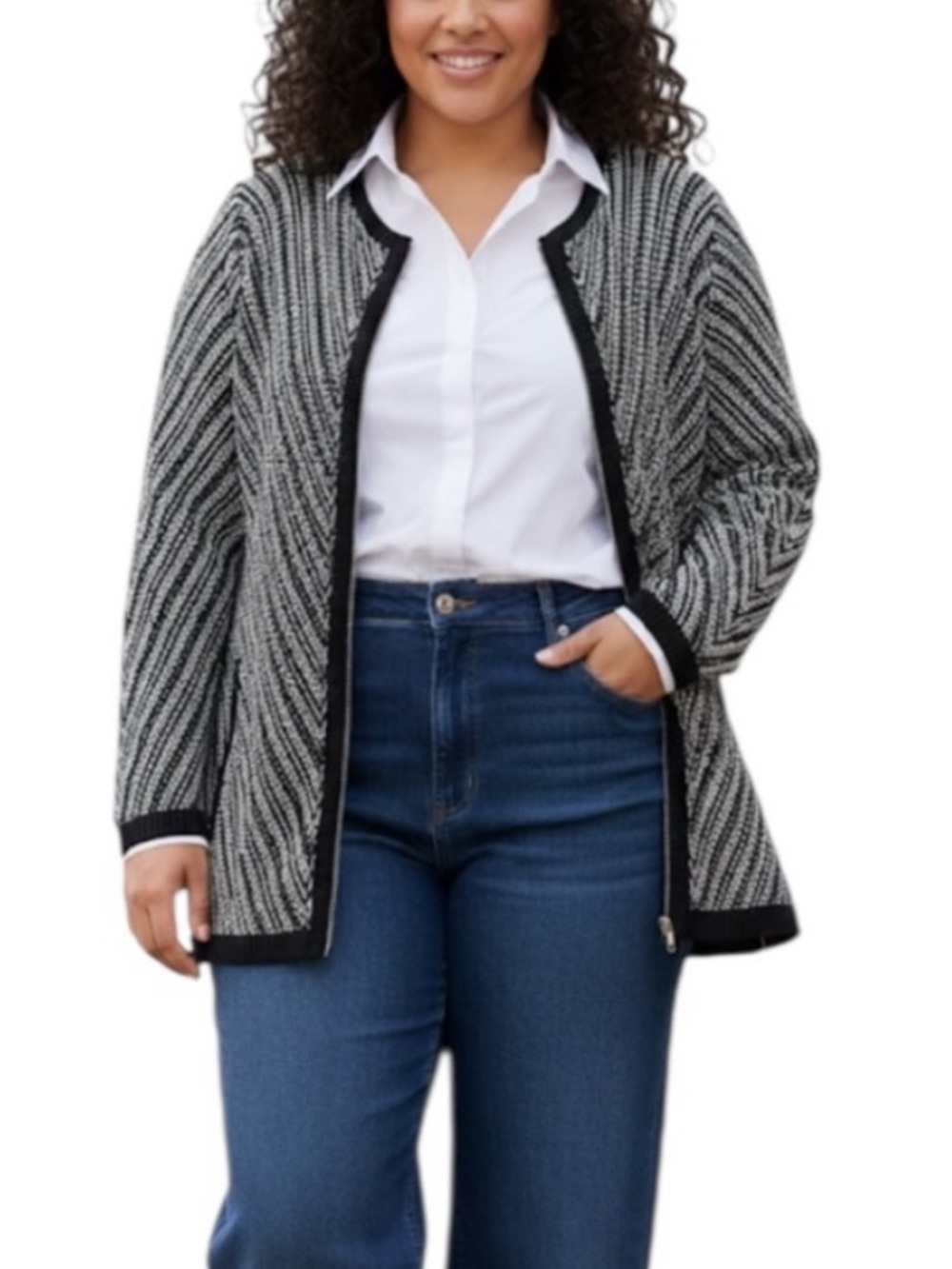 NEW Jones New York Sweater Coat Knit Jacket Full Zip Mid-Length 0X (12W) Career